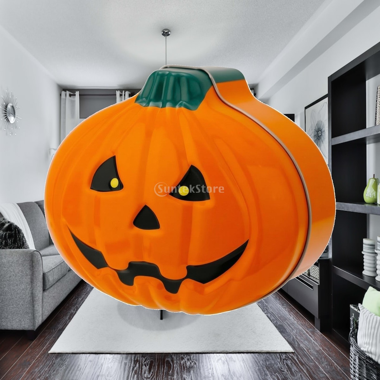 Tin Container Lid - 3D Jack-O'-Lantern Tin Canister Metal Pumpkin-Shaped